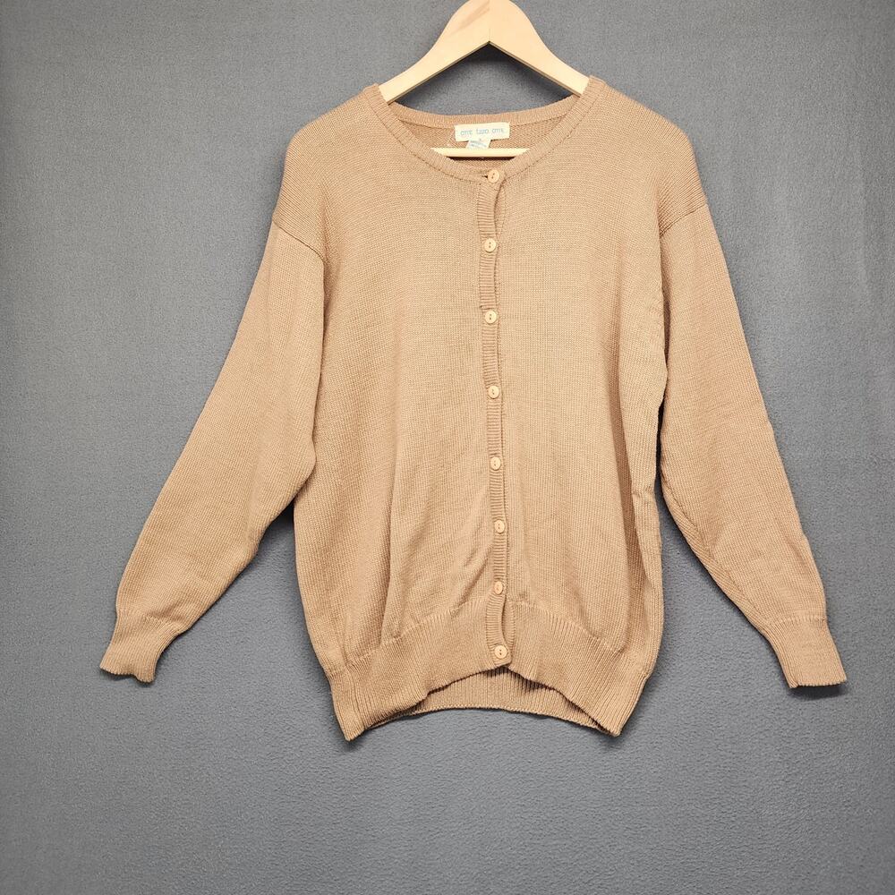 Vintage One Two One Womens Cardigan Sweater Size Medium Brown *Need Stitched